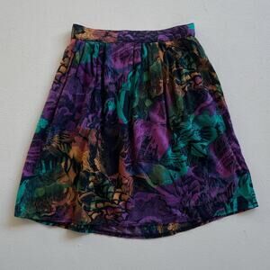 Vintage 90s Colorful Floral Rayon Midi Skirt / Sz 10 / XS/S Retro Jazzy Pleated